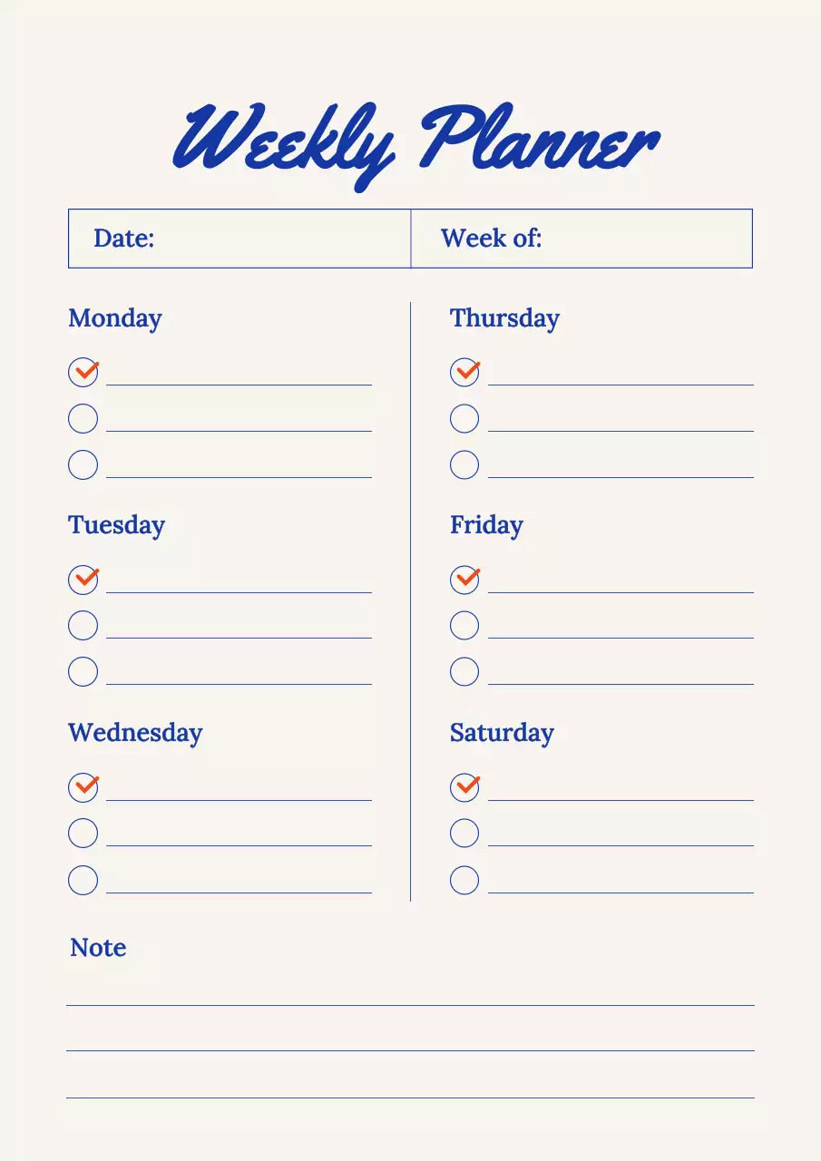 블루 미니멀리스트 주간 플래너