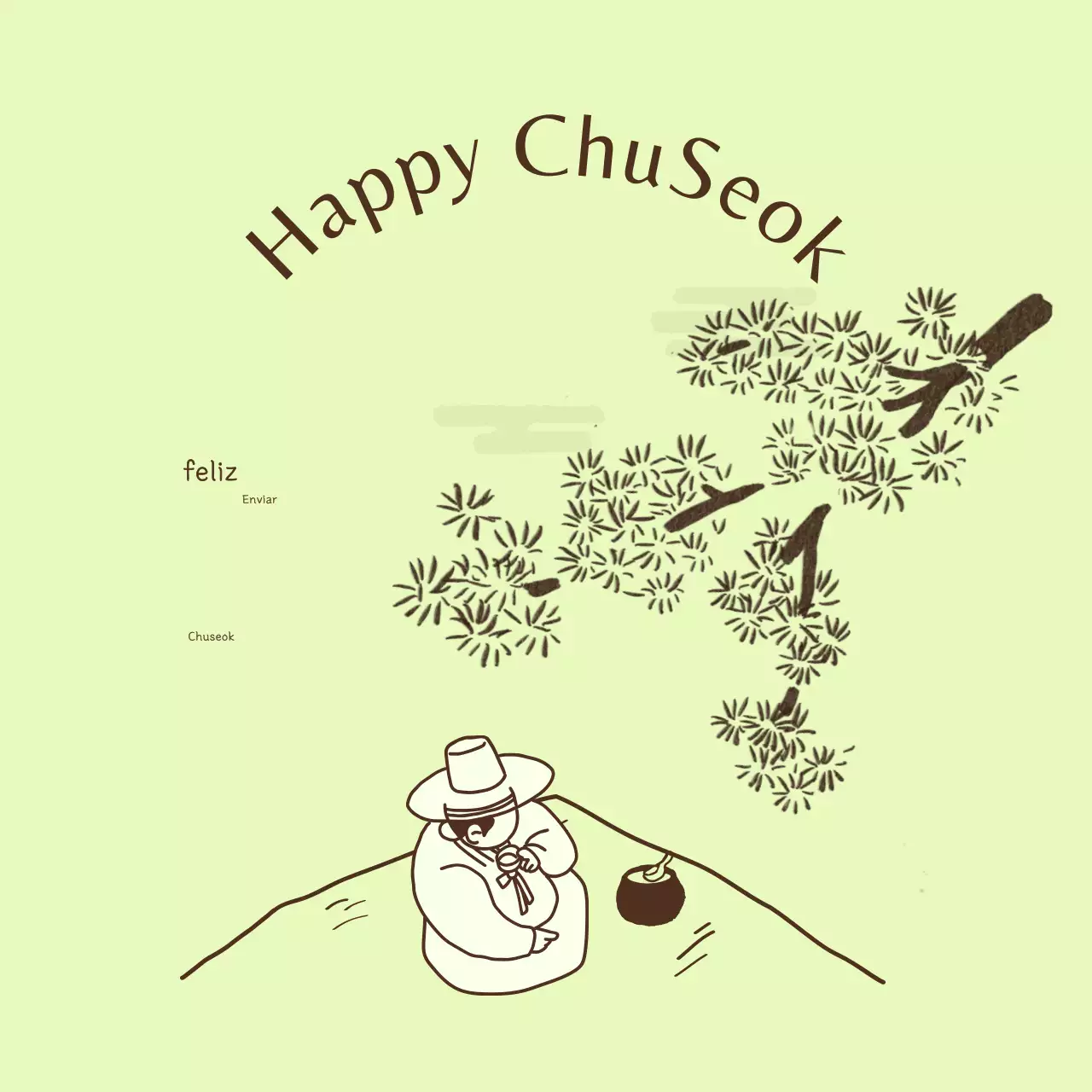 Saludos tradicionales de Chuseok con hojas verdes