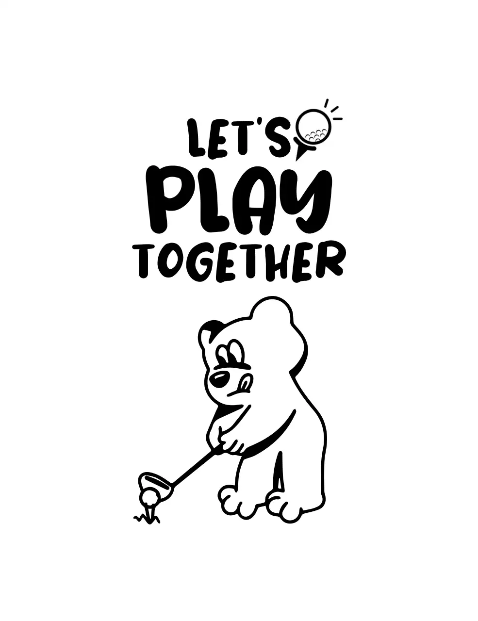 白黒 かわいい ゴルフ ポスター スポーツイラスト