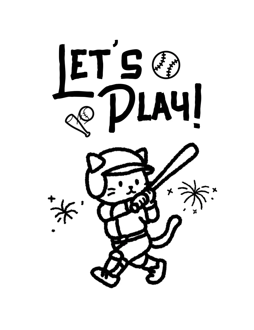 白黒 かわいい 野球 ポスター スポーツイラスト