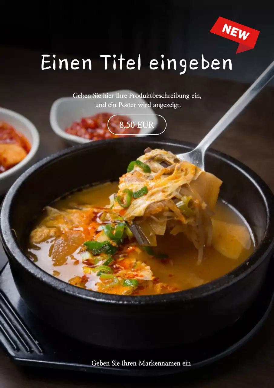 Werbematerialien für Lebensmittel in dunkler Farbe