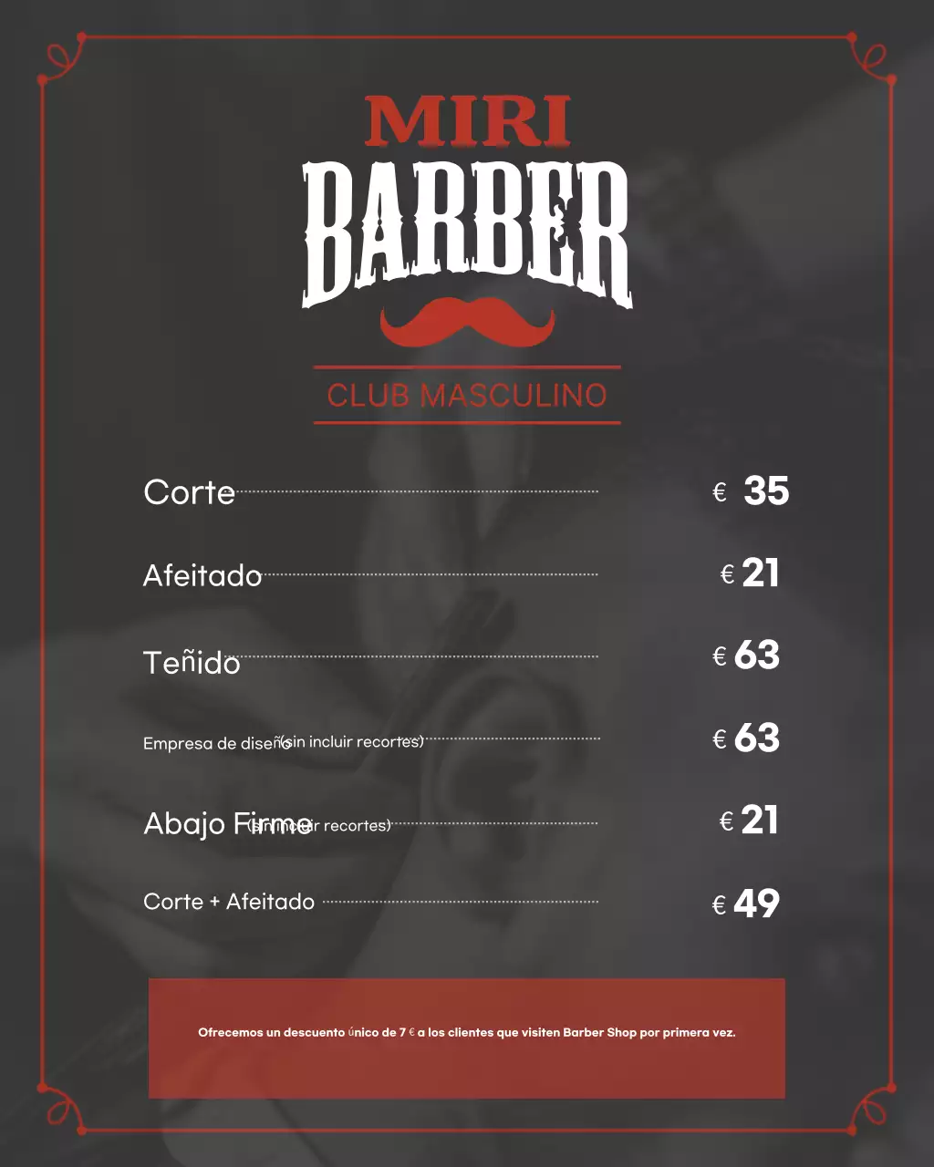 Guía de barbería vintage roja