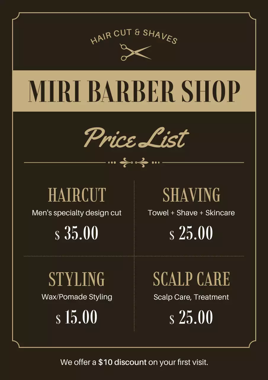 brown classic barber menu