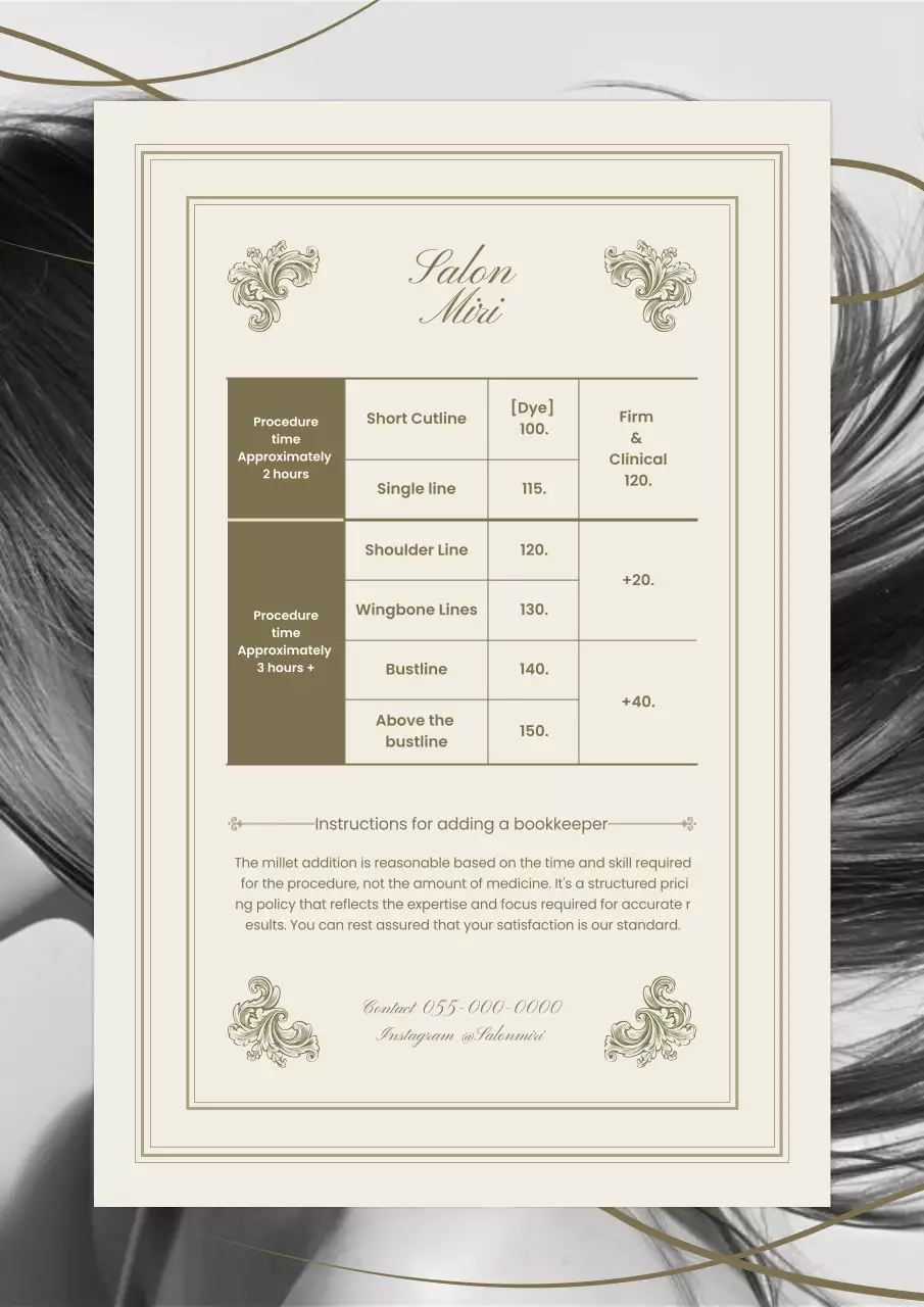 menu salon elegan berwarna krem