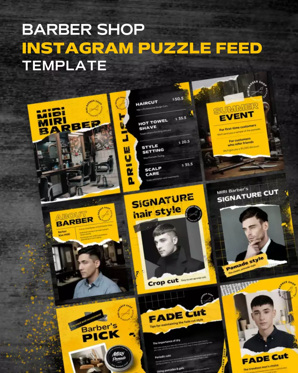 iklan tukang cukur modern berwarna kuning