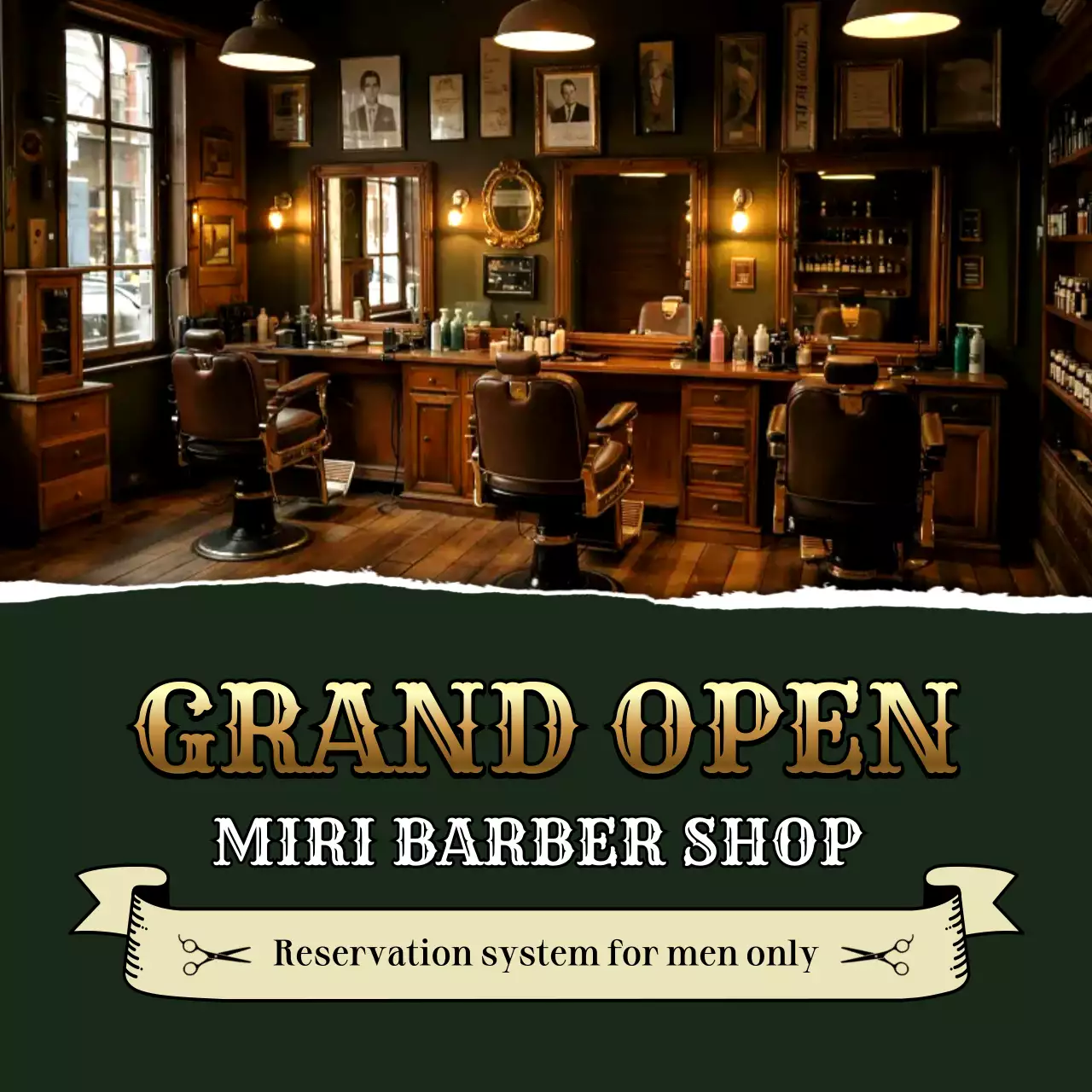 thông báo của thợ cắt tóc cổ điển màu nâu