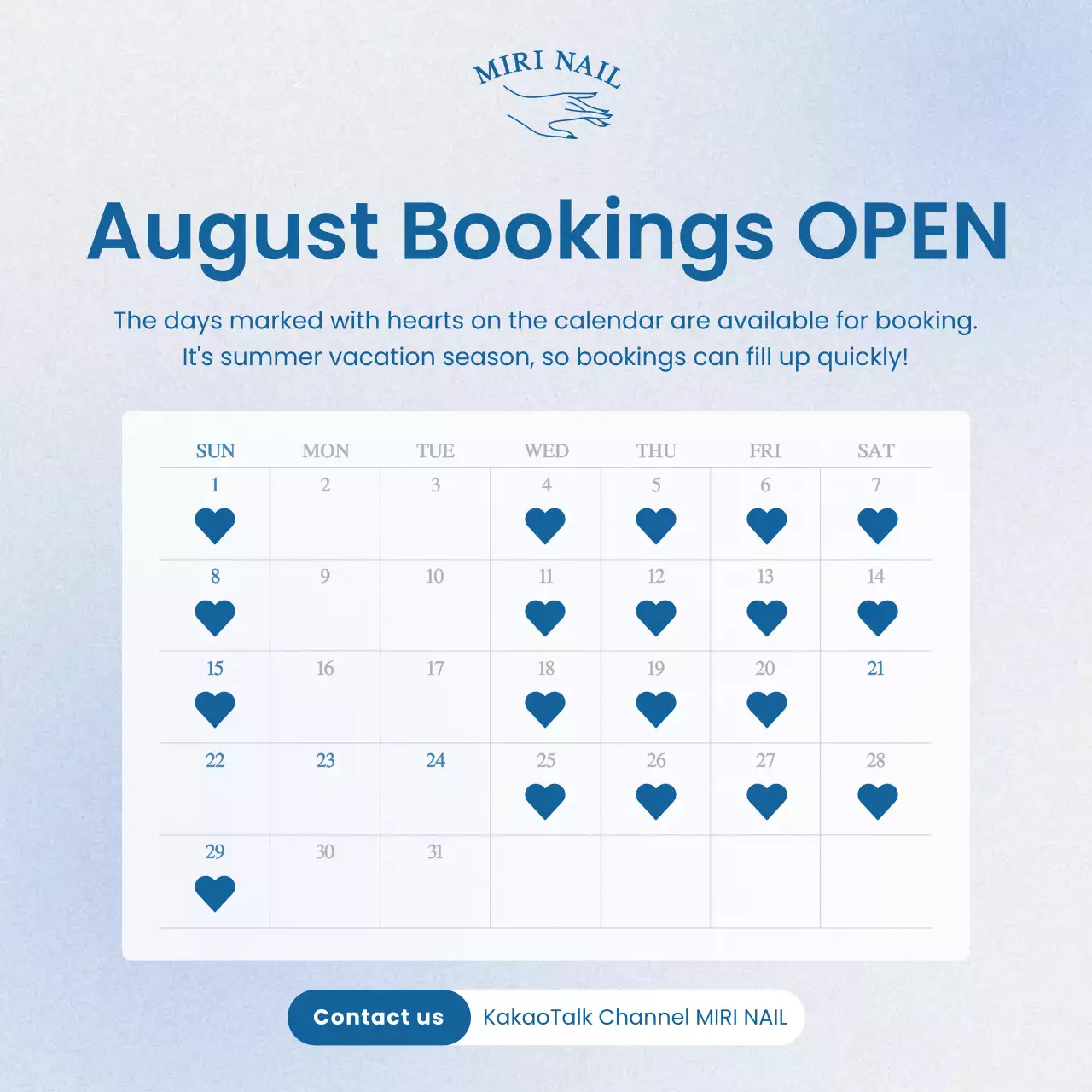 blue modern booking announcement