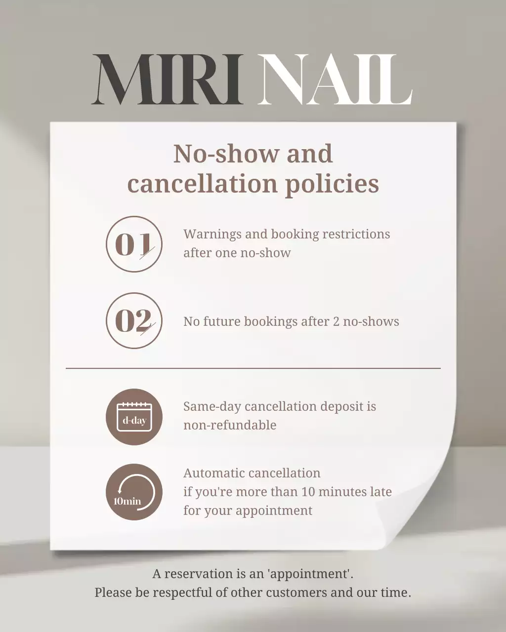 beige modern salon policy notice