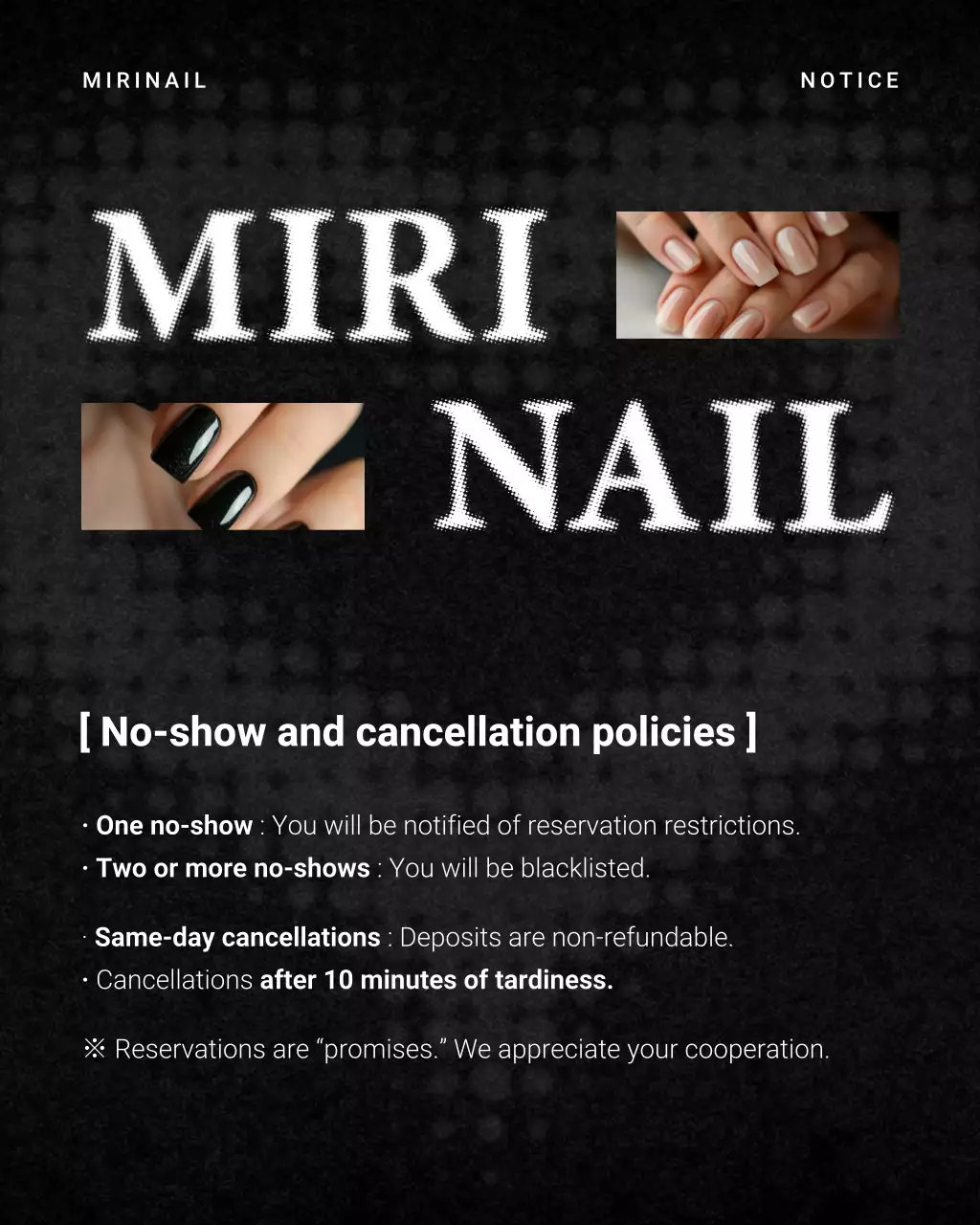 Pengumuman Pemberitahuan Salon Kuku Modern Hitam