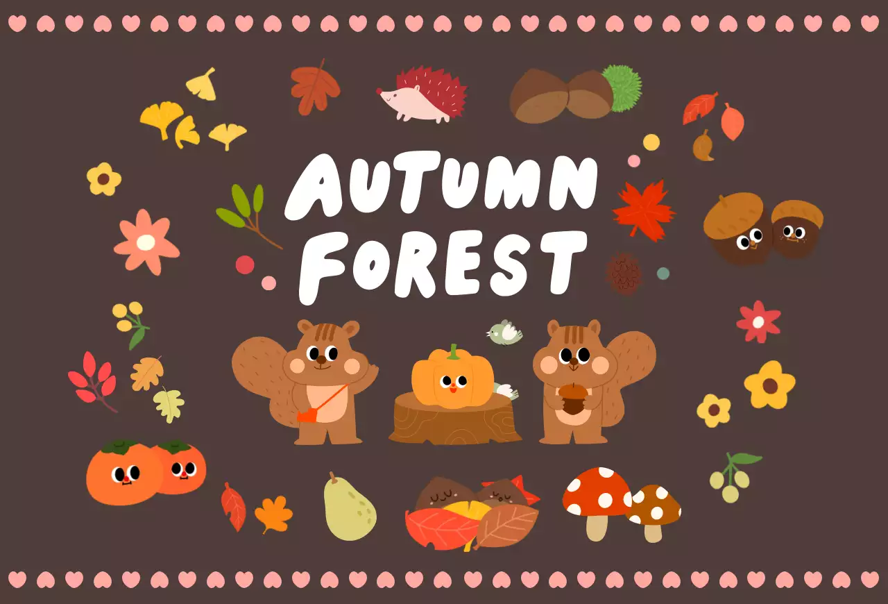 갈색 아기자기한 가을 엽서