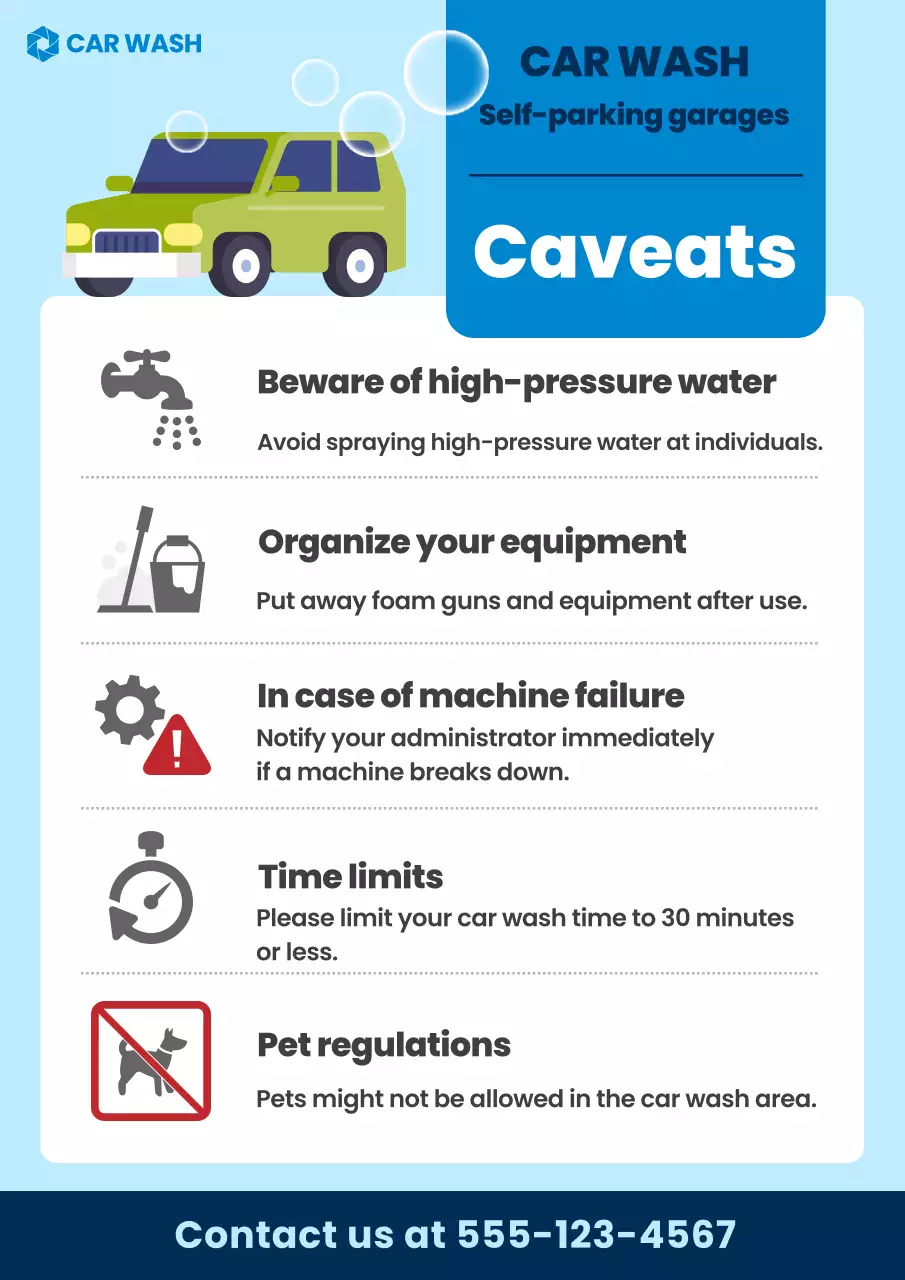 blue modern car wash notice