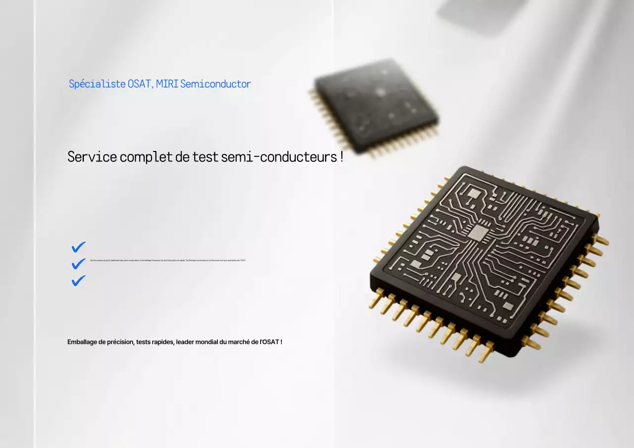 Une publicité moderne d'une société de post-traitement de semi-conducteurs blancs.