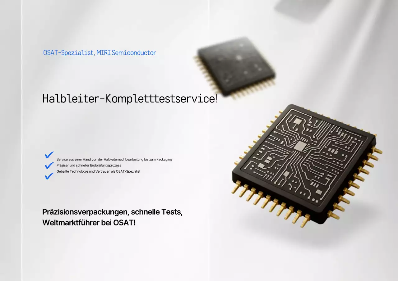 Eine moderne weiße Werbung eines Unternehmens zur Nachbearbeitung von Halbleitern.