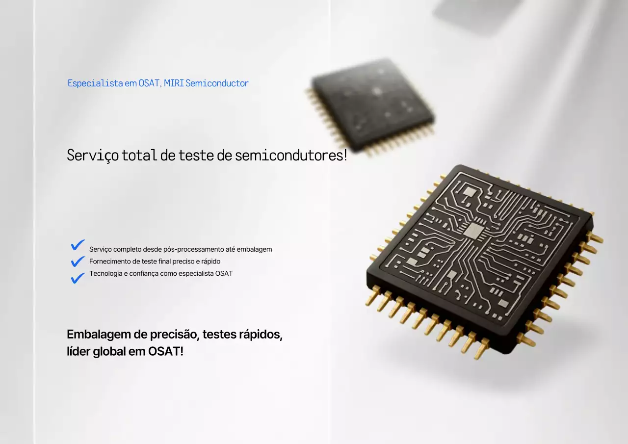 Um anúncio moderno de uma empresa de pós-processamento de semicondutores brancos.