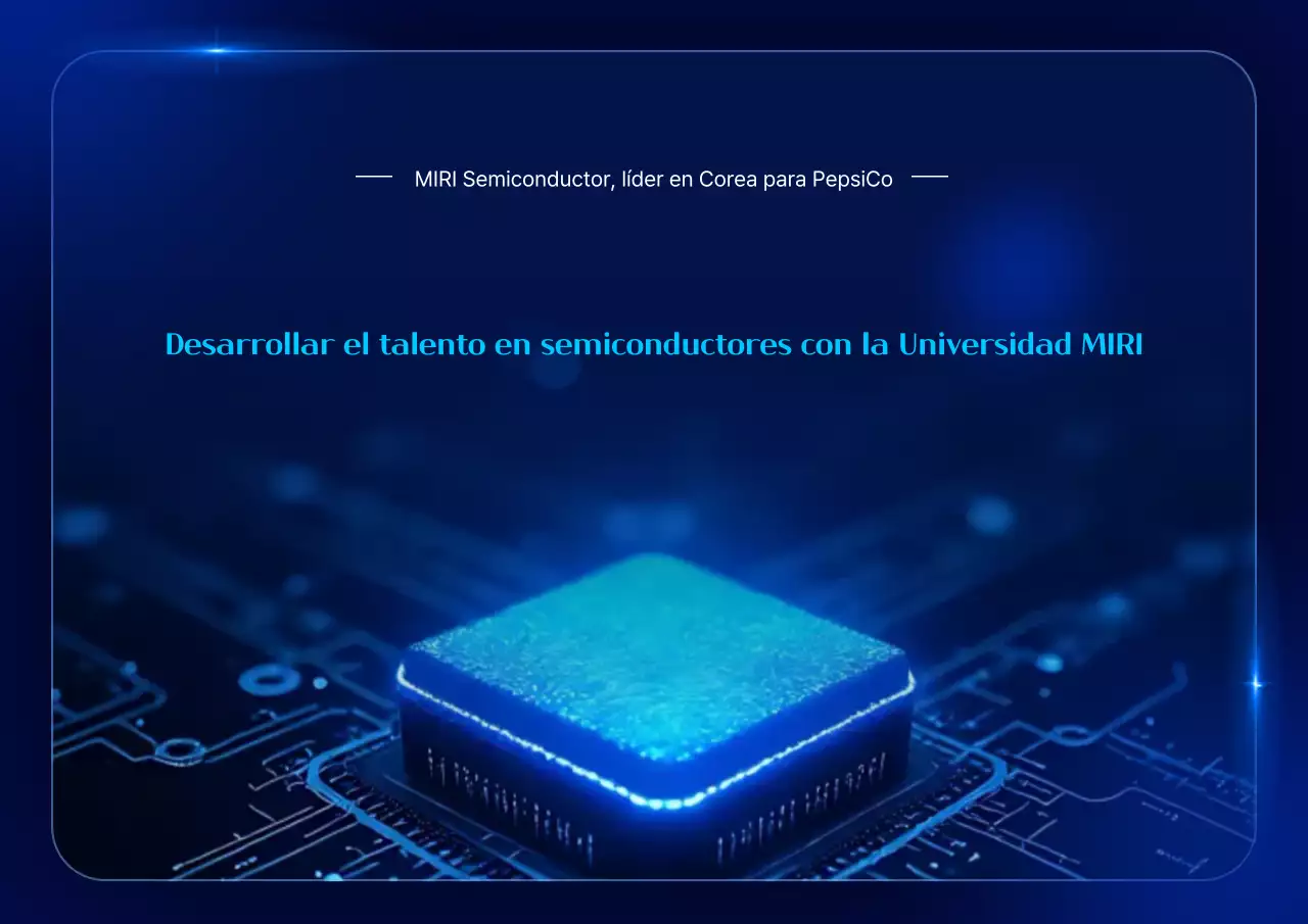 Anuncio educativo sobre semiconductores modernos azules