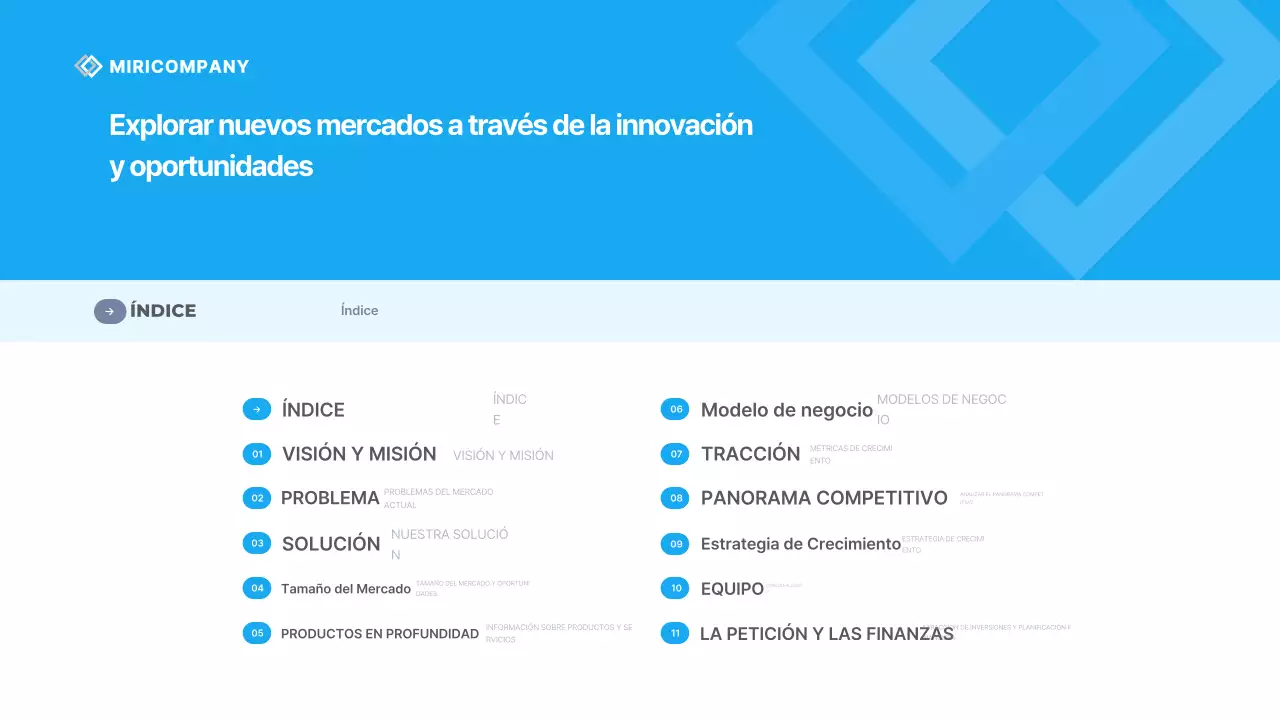 Materiales de presentación empresarial modernos en azul cielo IR