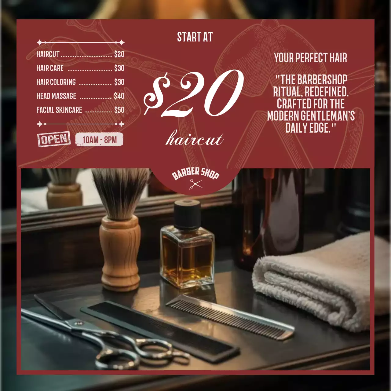 maroon vintage grooming promotion