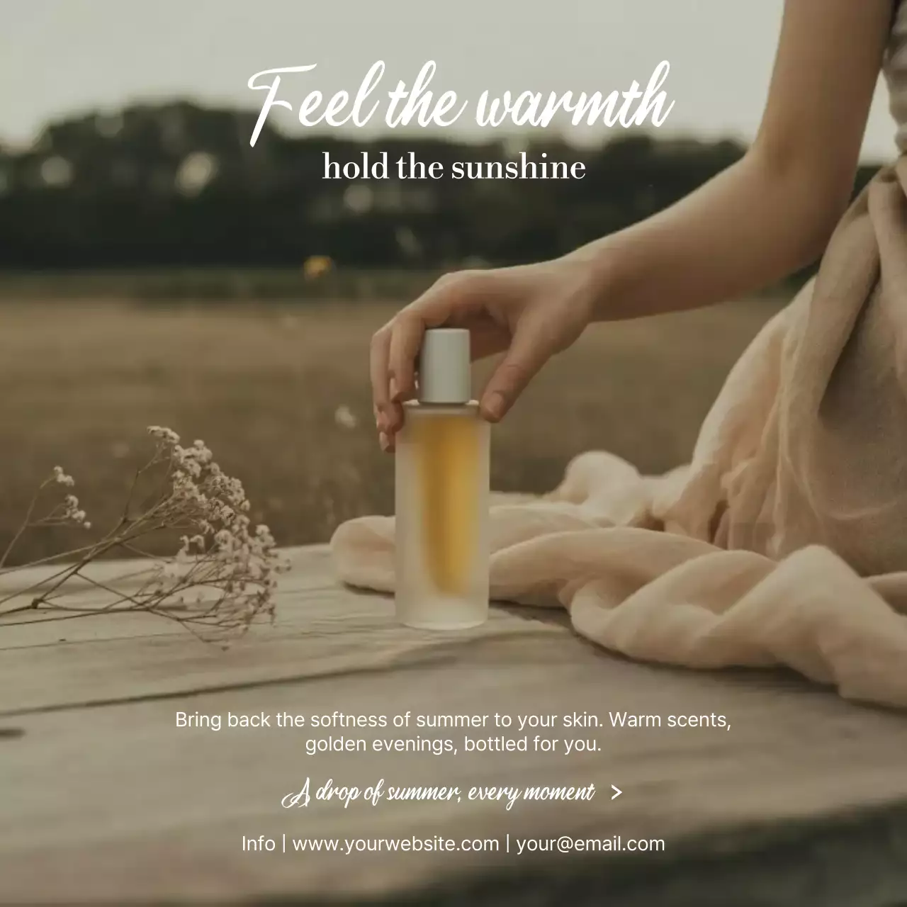 beige rustic fragrance advertisement