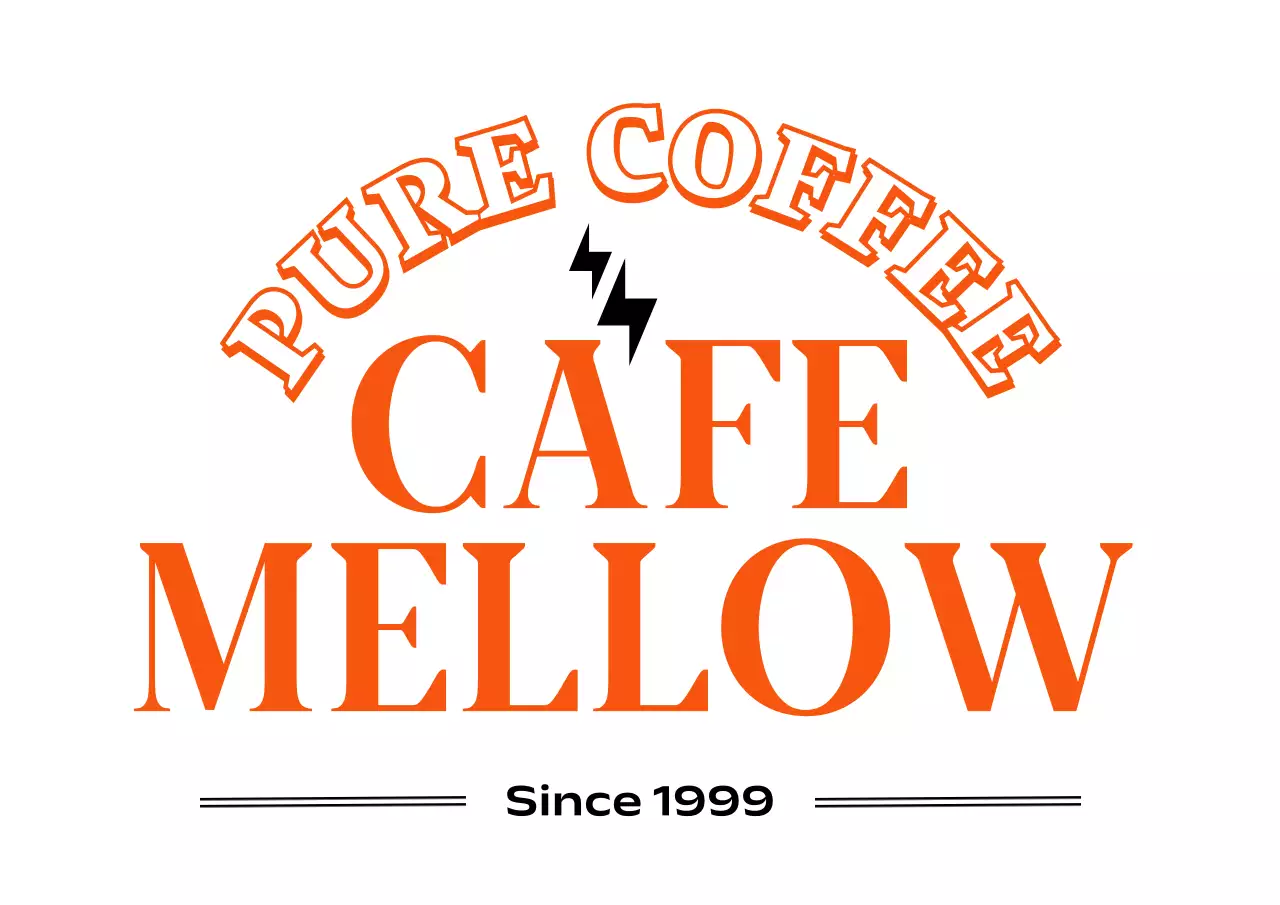 オレンジ モダン カフェ ロゴ テキスト