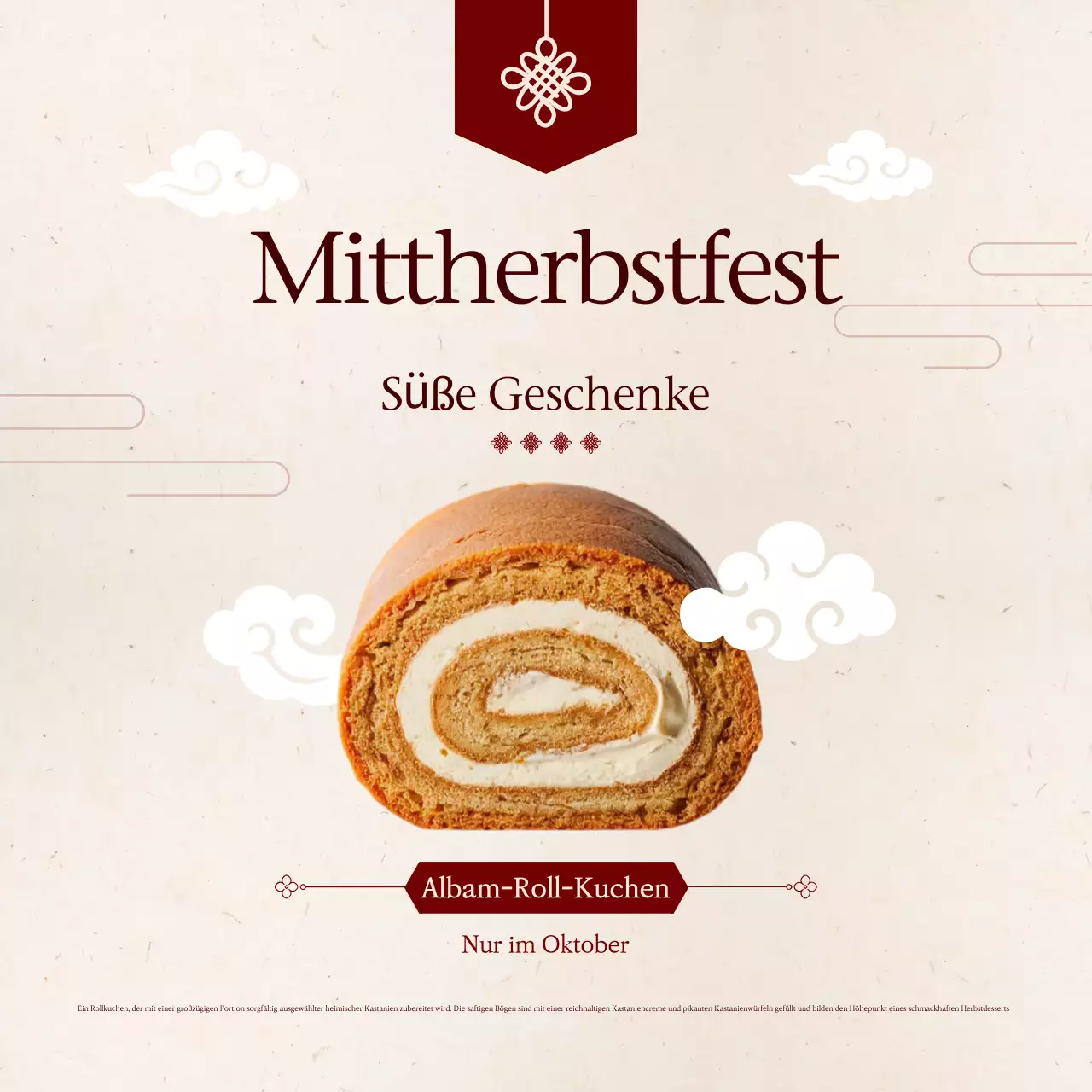 Beigefarbene Werbung für traditionelle Desserts