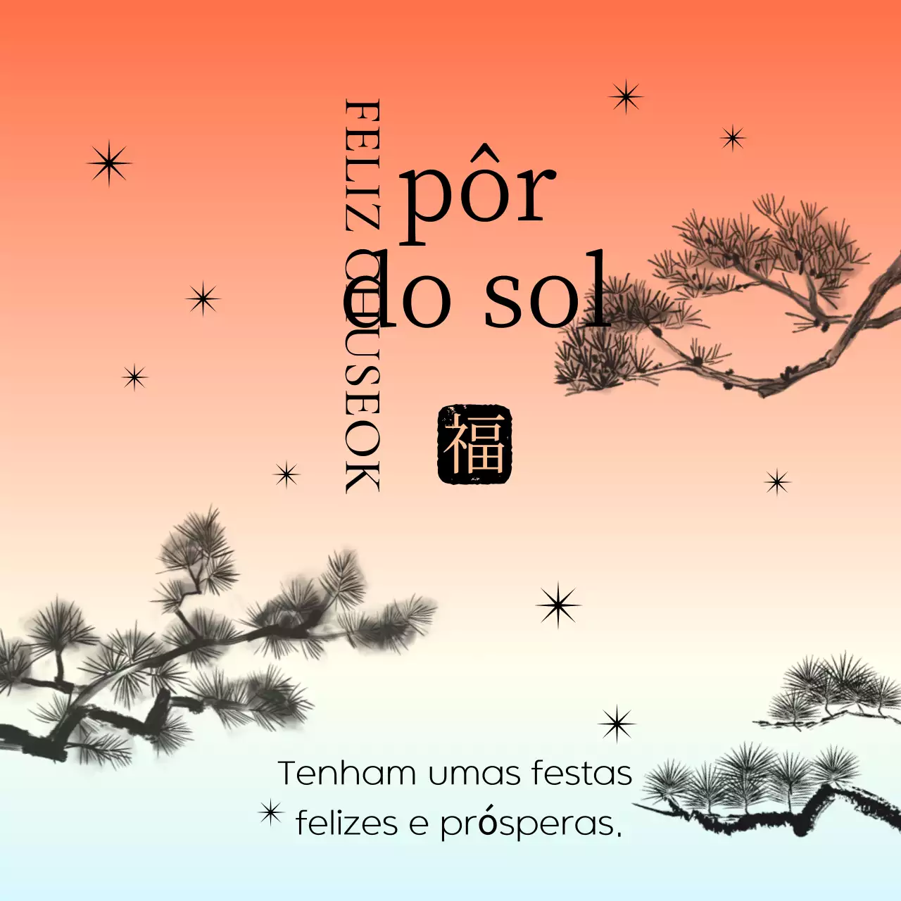 Saudações tradicionais de Chuseok em laranja