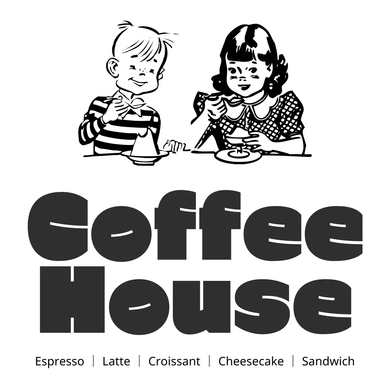 白黒 レトロ カフェ 封筒 単色イラスト