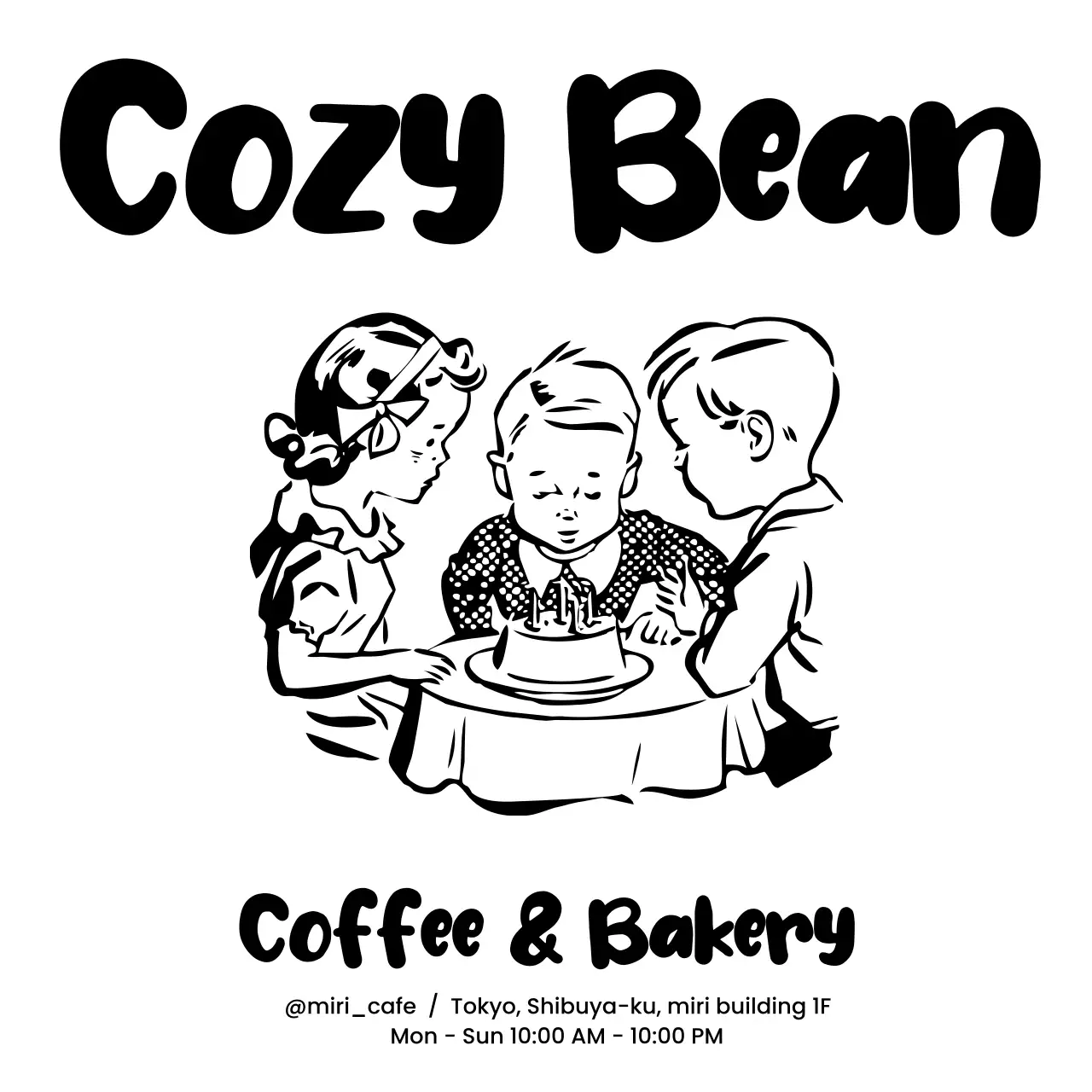 白黒 レトロ カフェ ロゴ 単色イラスト