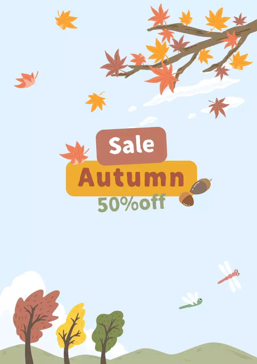 간단하고 귀여운 손으로 그린 ​​가을 풍경 · 단풍 가지와 하늘