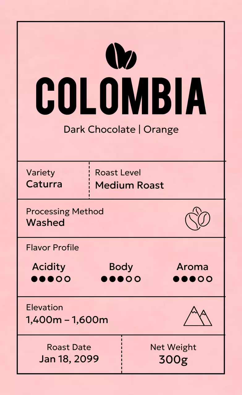 ピンク シンプル コーヒー ラベル コーヒー豆紹介