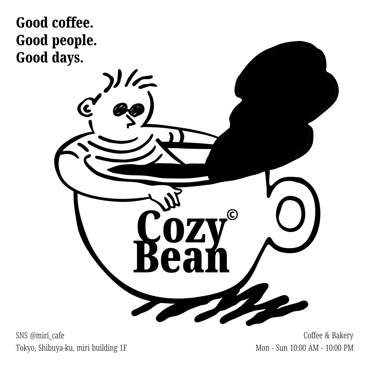 白黒 シンプル カフェ ポスター 単色イラスト