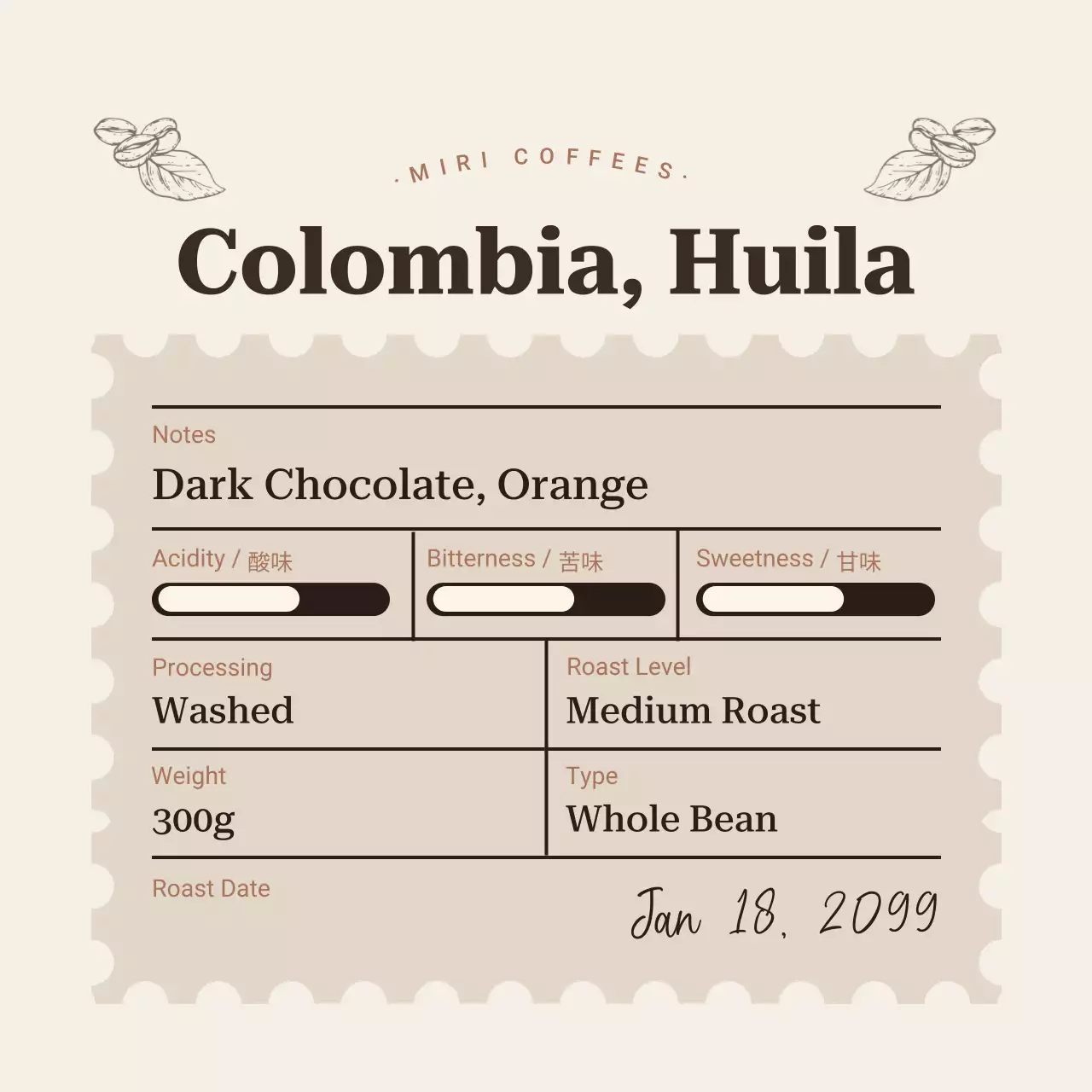 ベージュ クラシック コーヒー ラベル コーヒー豆紹介