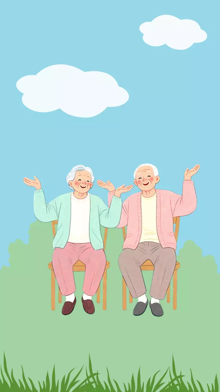 하늘색 아기자기한 노인 휴대폰