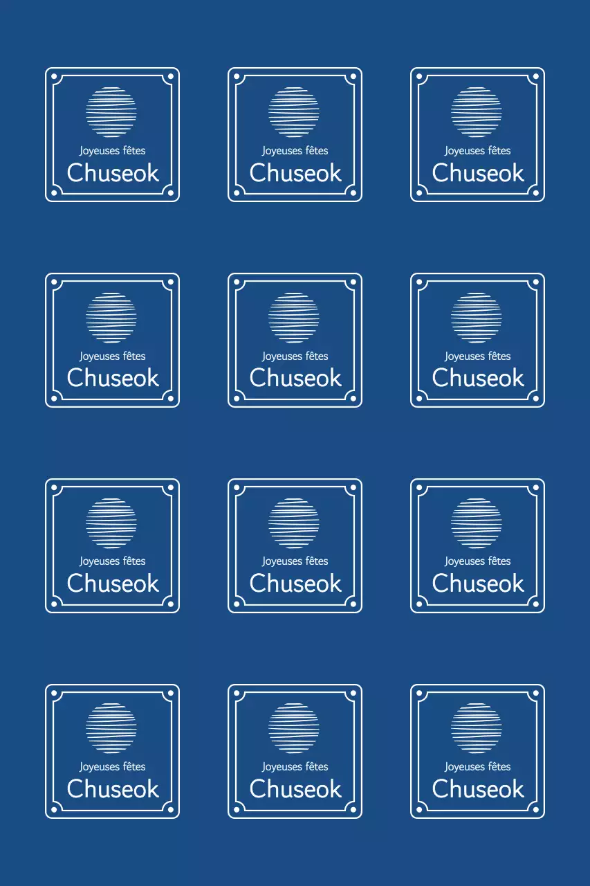 Salutations de Chuseok avec des bordures traditionnelles et une lune flottante