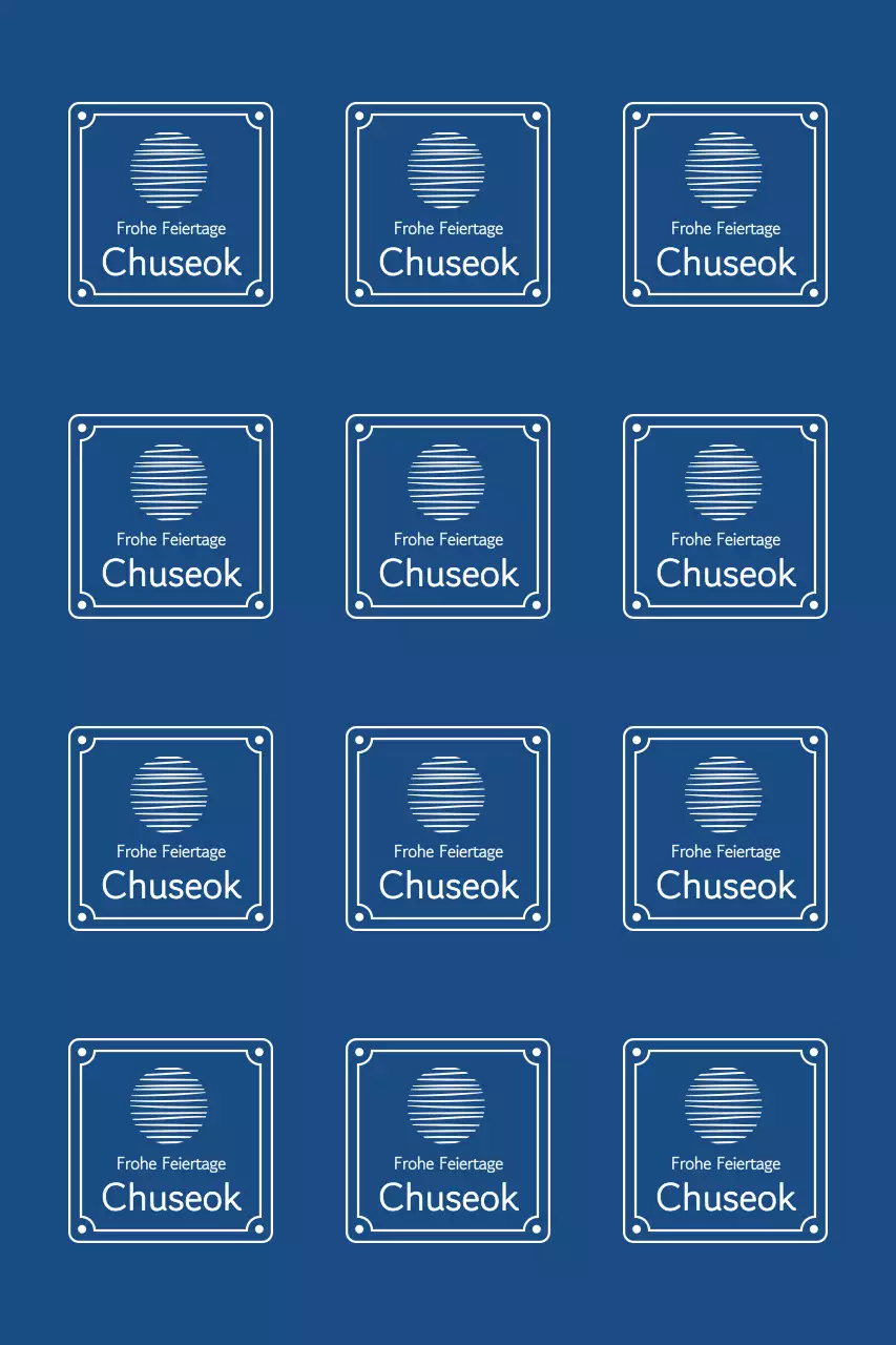 Chuseok-Grüße mit traditionellen Rändern und einem schwebenden Mond