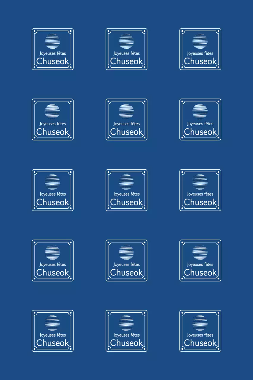 Salutations de Chuseok avec des bordures traditionnelles et une lune flottante