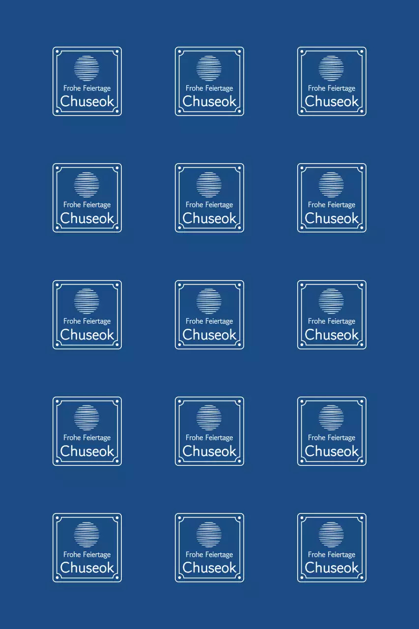 Chuseok-Grüße mit traditionellen Rändern und einem schwebenden Mond