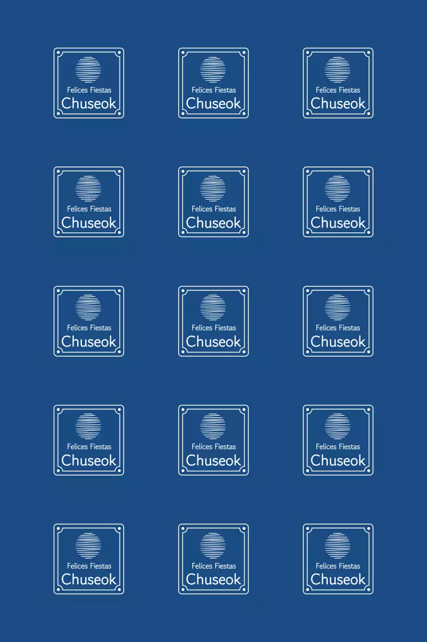 Saludos de Chuseok con bordes tradicionales y una luna flotante