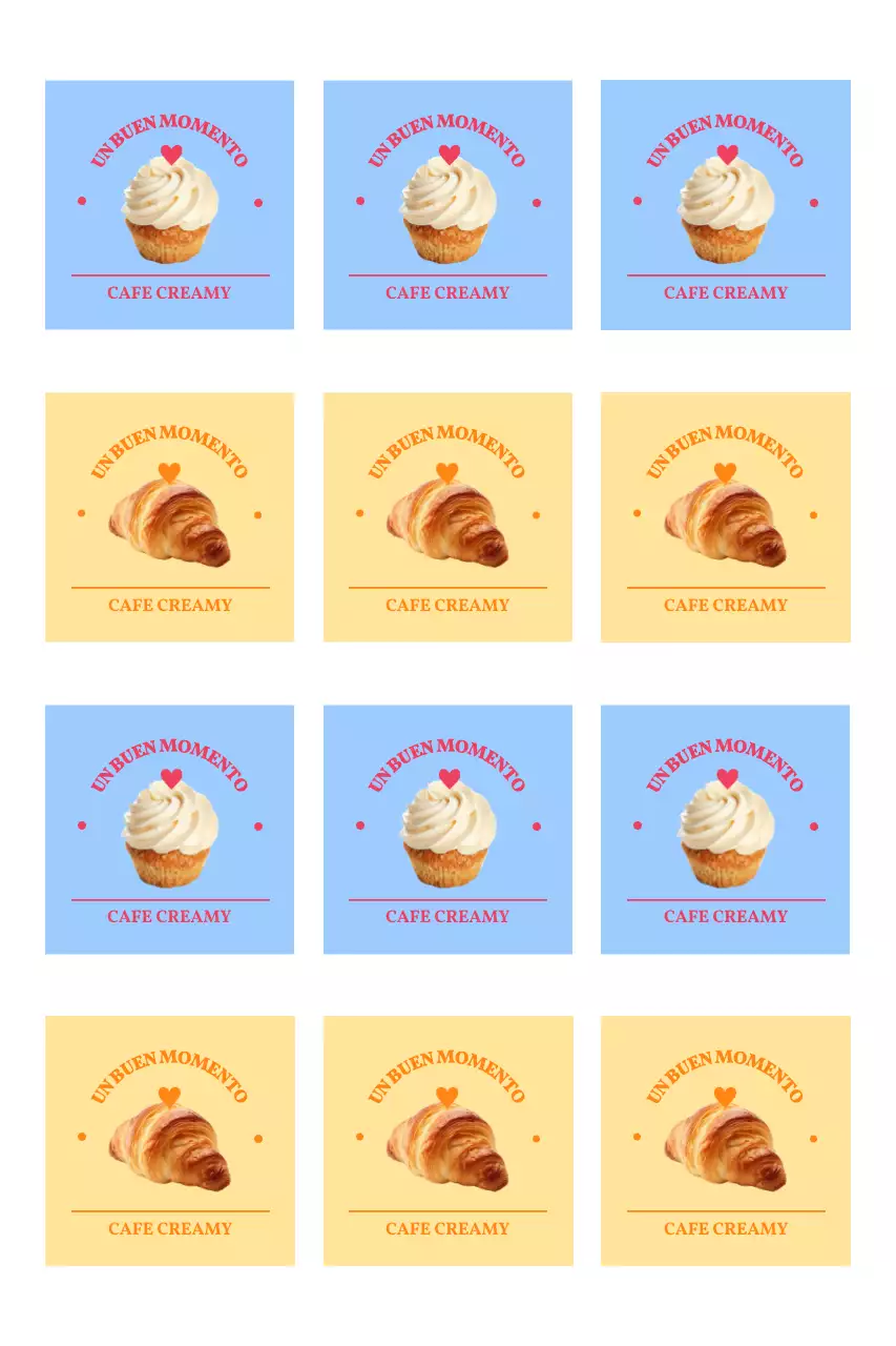 Pegatinas promocionales sencillas de cafetería con fotos.