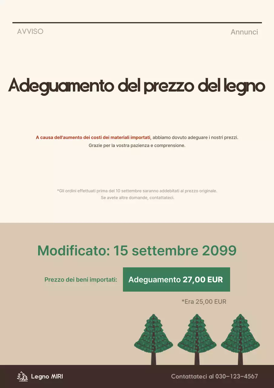 Avviso guida ai prezzi semplice beige