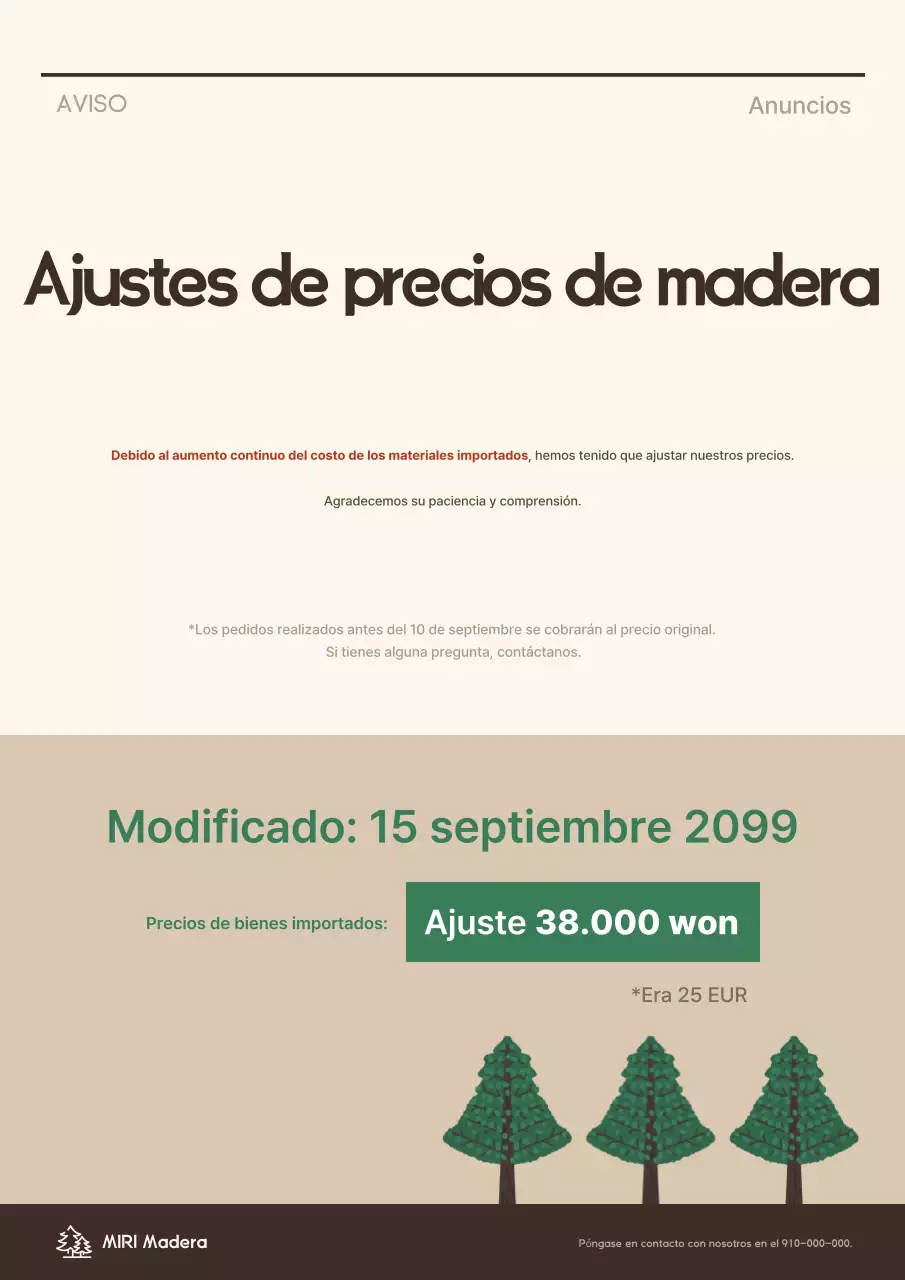 Aviso de guía de precios simple en beige