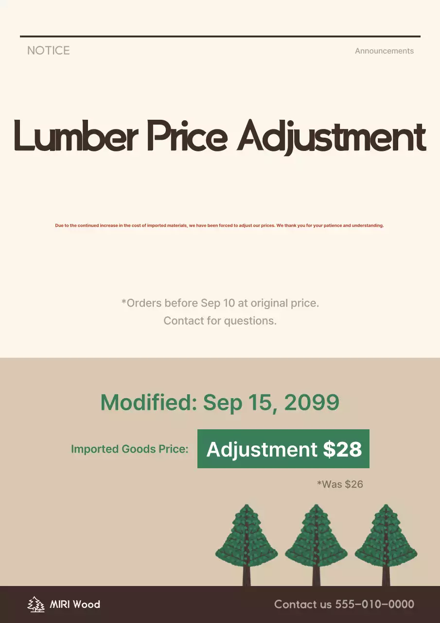 Thông báo giá đơn giản màu be