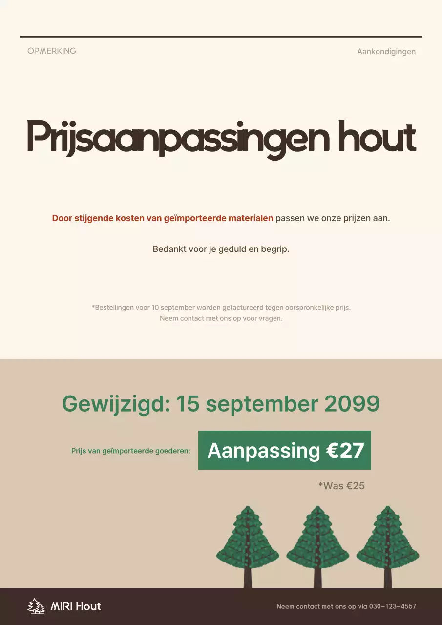 Beige Eenvoudige Prijsgids Kennisgeving