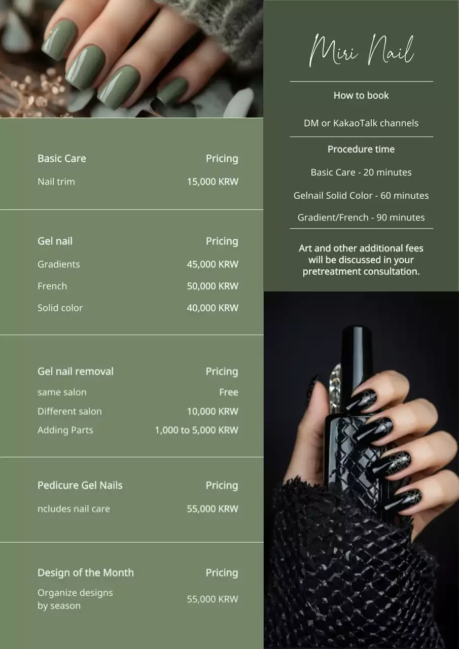 sage elegant nail menu