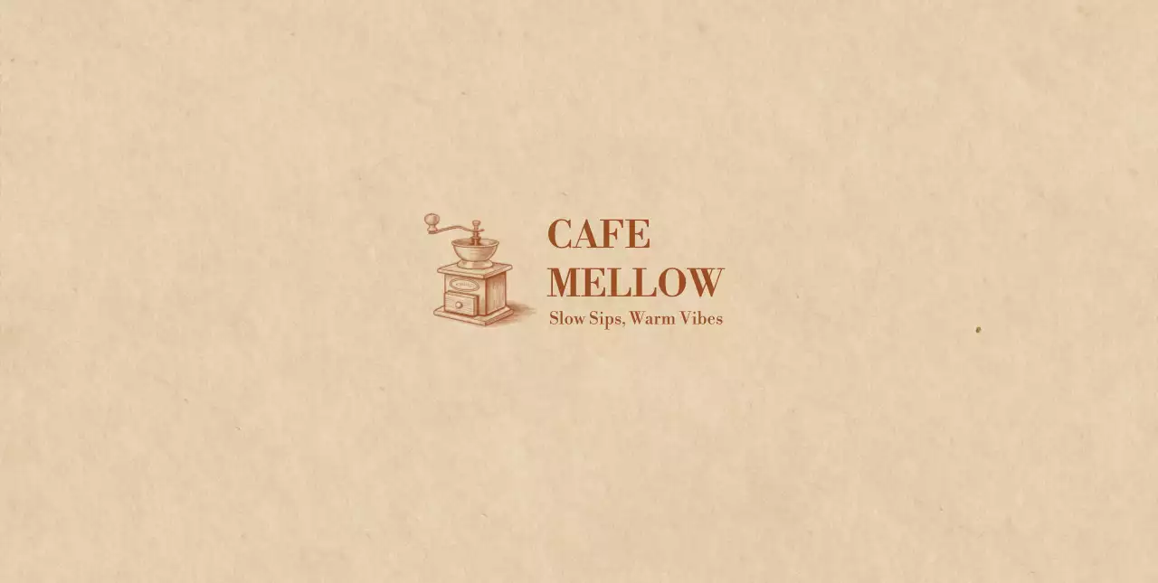 ベージュ レトロ カフェ ロゴ 単色イラスト