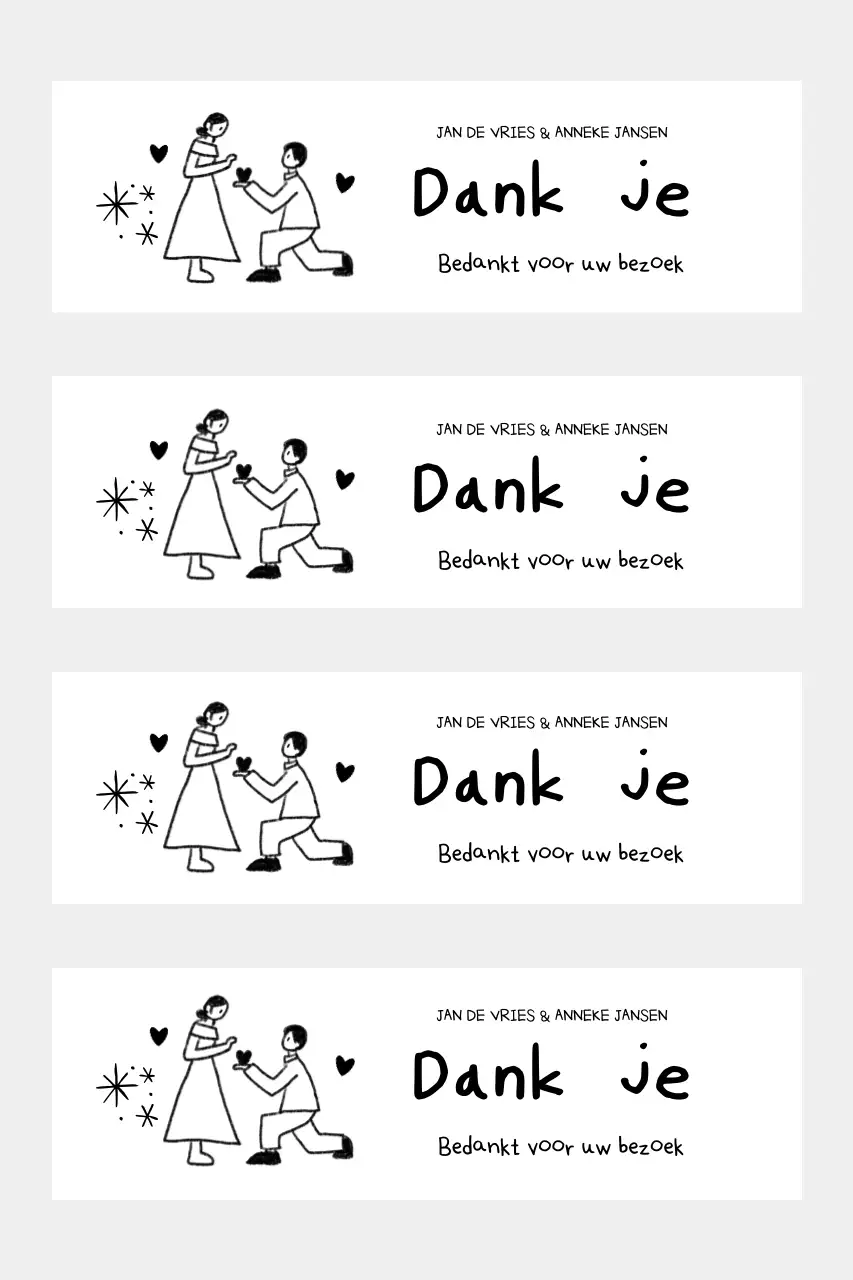 Zwart-wit eenvoudig bedankje voor een bruiloft