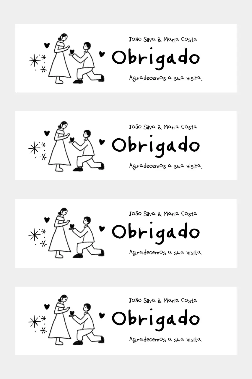 Agradecimento de casamento simples em preto e branco