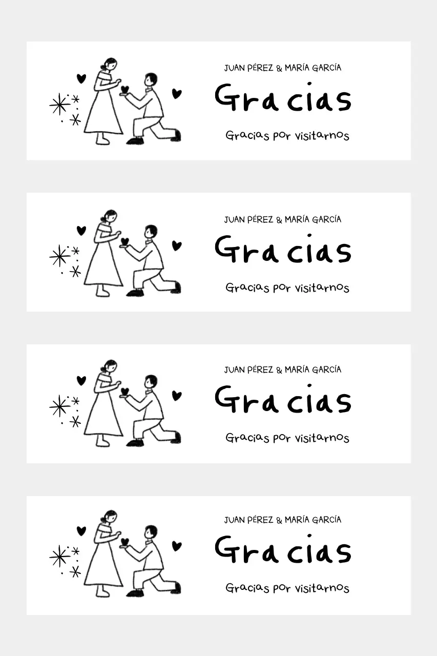 Agradecimiento de boda simple en blanco y negro