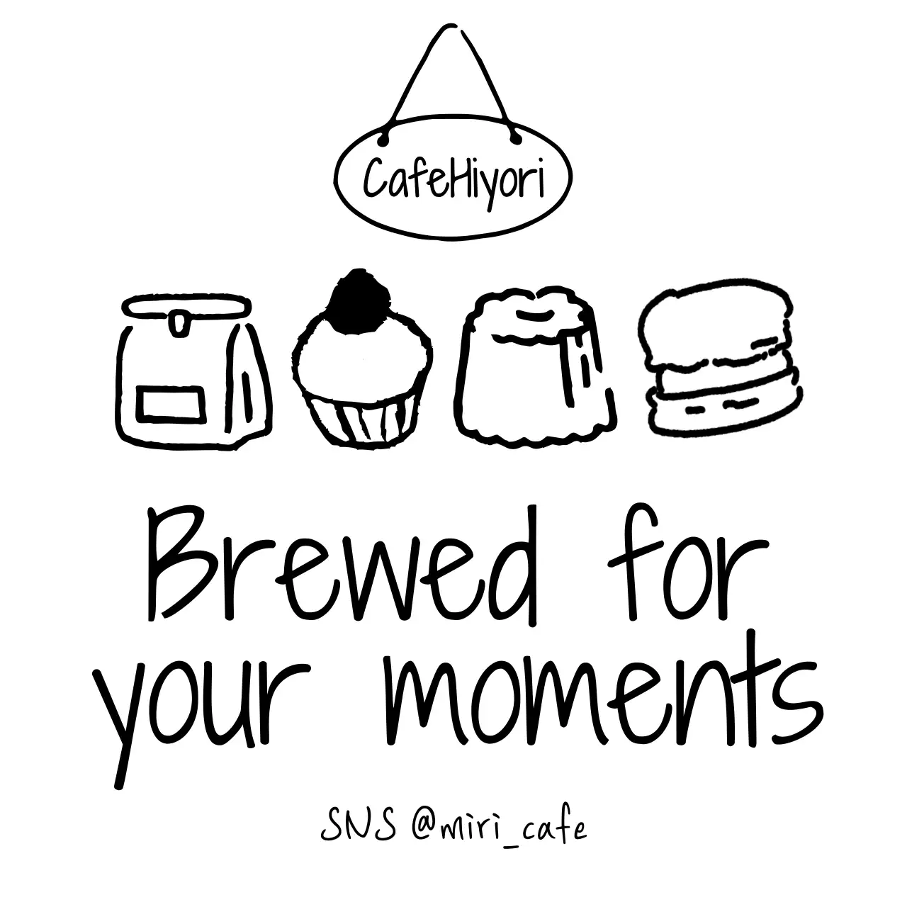 白黒 手書き カフェ ロゴ 単色イラスト