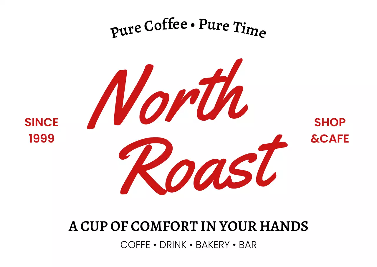 赤 クラシック カフェ ロゴ テキスト