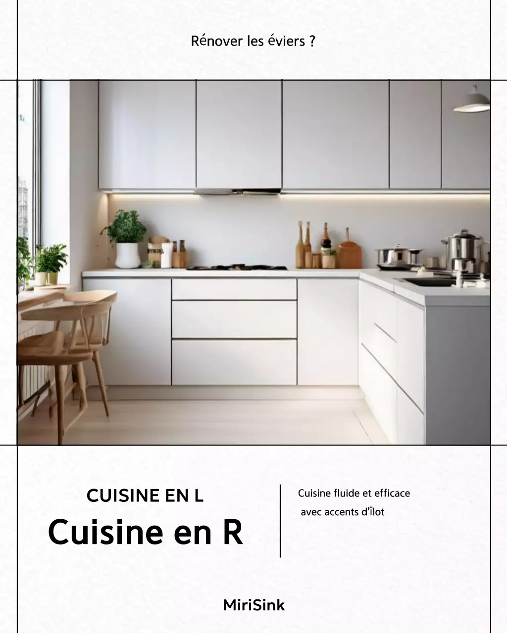 Publicité pour la rénovation d'une cuisine moderne et blanche